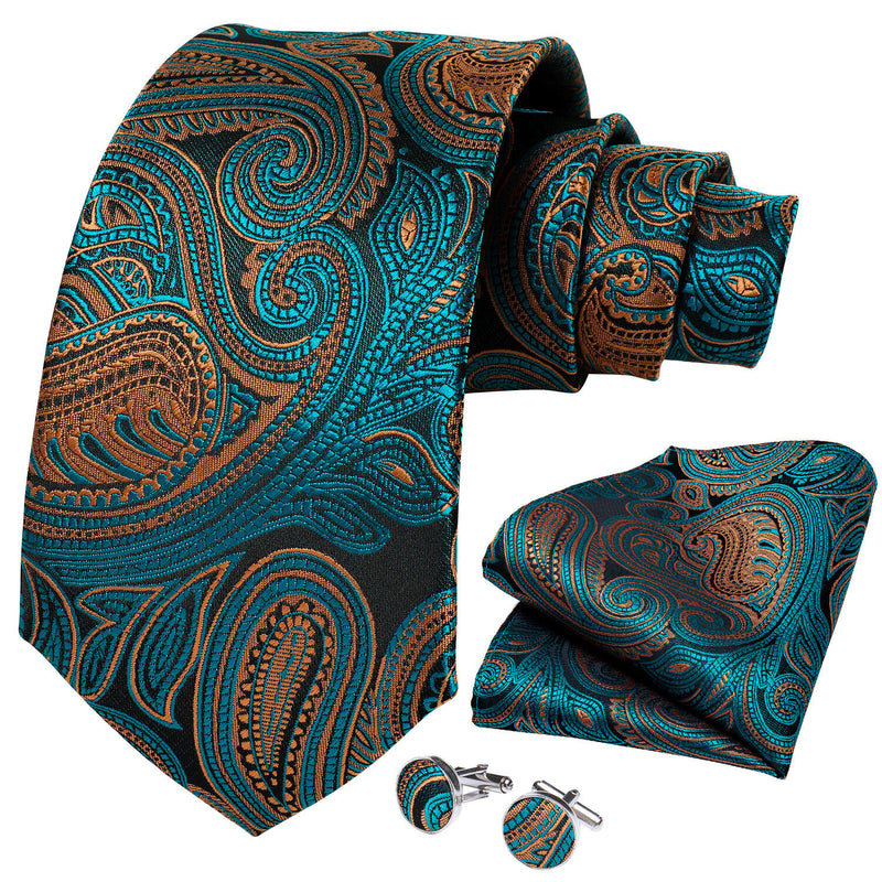 Men's Silk Jacquard Tie, Pocket Square & Cufflinks Set + FREE 4 Day Delivery